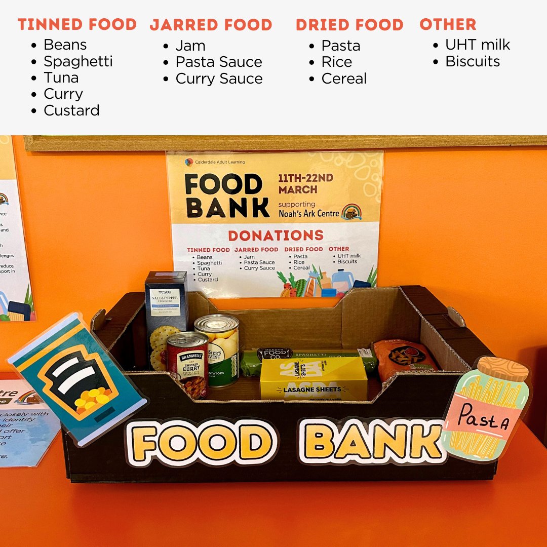 The collection for our food bank is now available in the coffee bar! Any donations are greatly appreciated and will be supporting Noah's Ark Centre