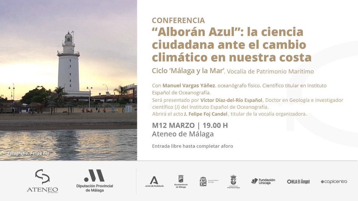 📢 No os perdáis hoy a las 19h la charla de nuestro compañero Manuel Vargas de @GCC_IEO sobre el proyecto de ciencia ciudadana #AlboranAzul 📍Ateneo de @malaga