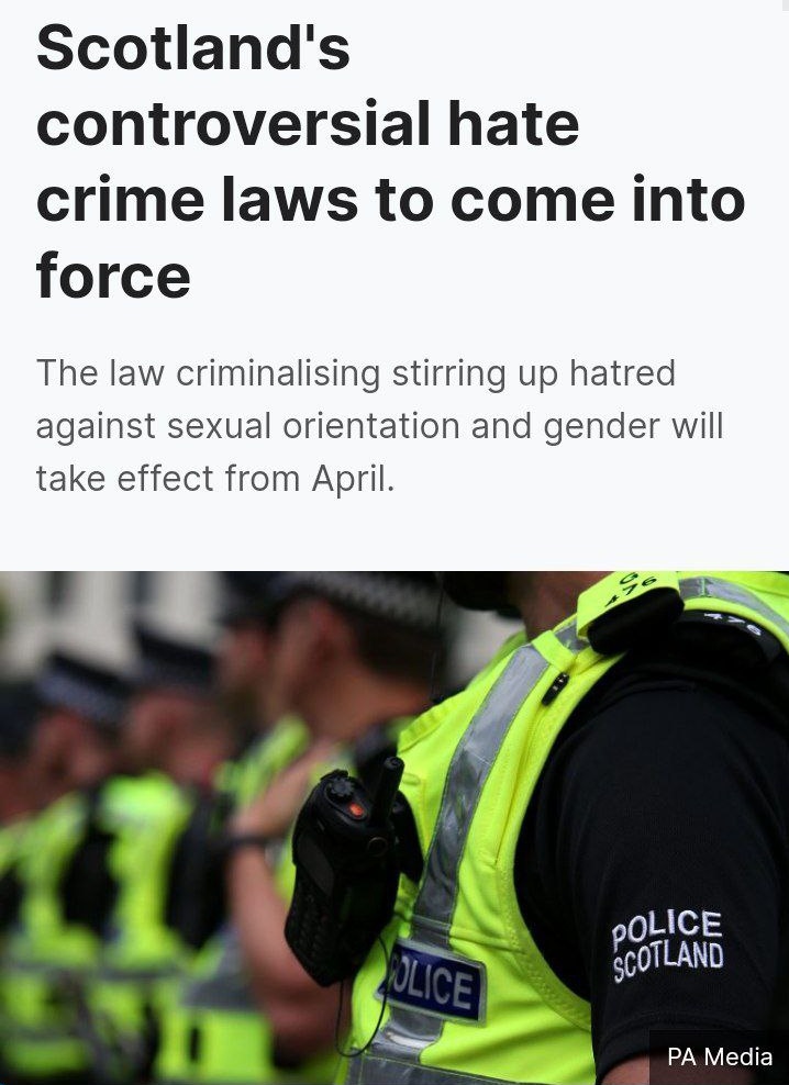 MrNChance's tweet photo. As Police Scotland refuse to investigate actual crimes, our new "hate crime" law is about to go live. A law that will criminalise speech in your own home. A law that allows Police to search your property & anyone present if they believe "hate" is happening. A law where edgy memes will get you a fine or time in prison. They will tell you what your intent is because they know your thoughts and motivations better than you do, and you will be punished.