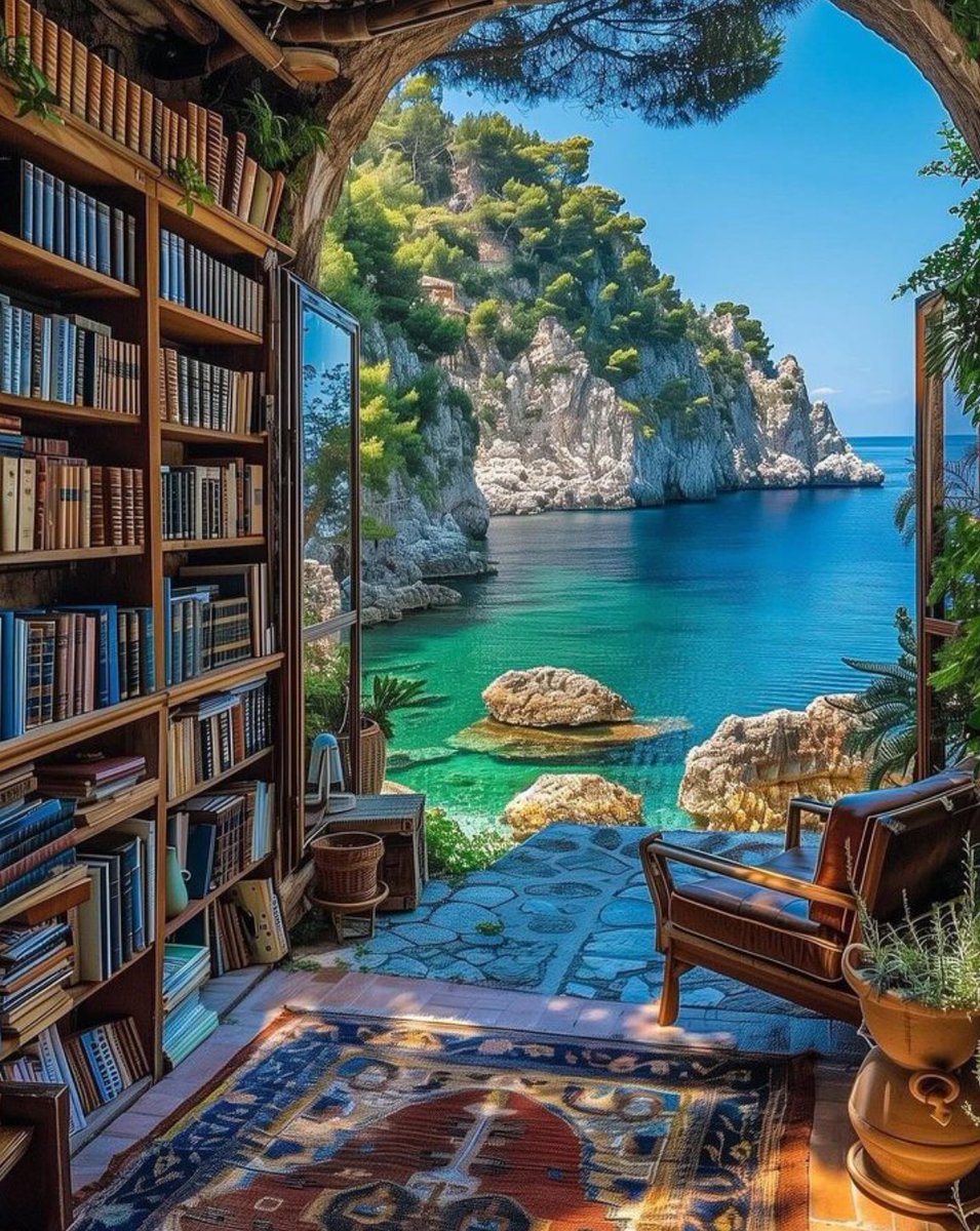 I see the books, I see the sea, I see a good day ahead… ©️Dina Dennaoui.