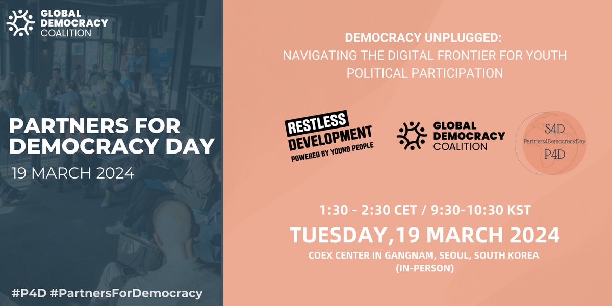 🌐 Join us at "Democracy Unplugged" 🗣️ An in-person discussion on the future of #democracy in the digital age. Explore the impact of AI on political participation and discover the potential of civic tech. 

Register now! bit.ly/4a8OKZH

#DigitalDemocracy #YouthPower
