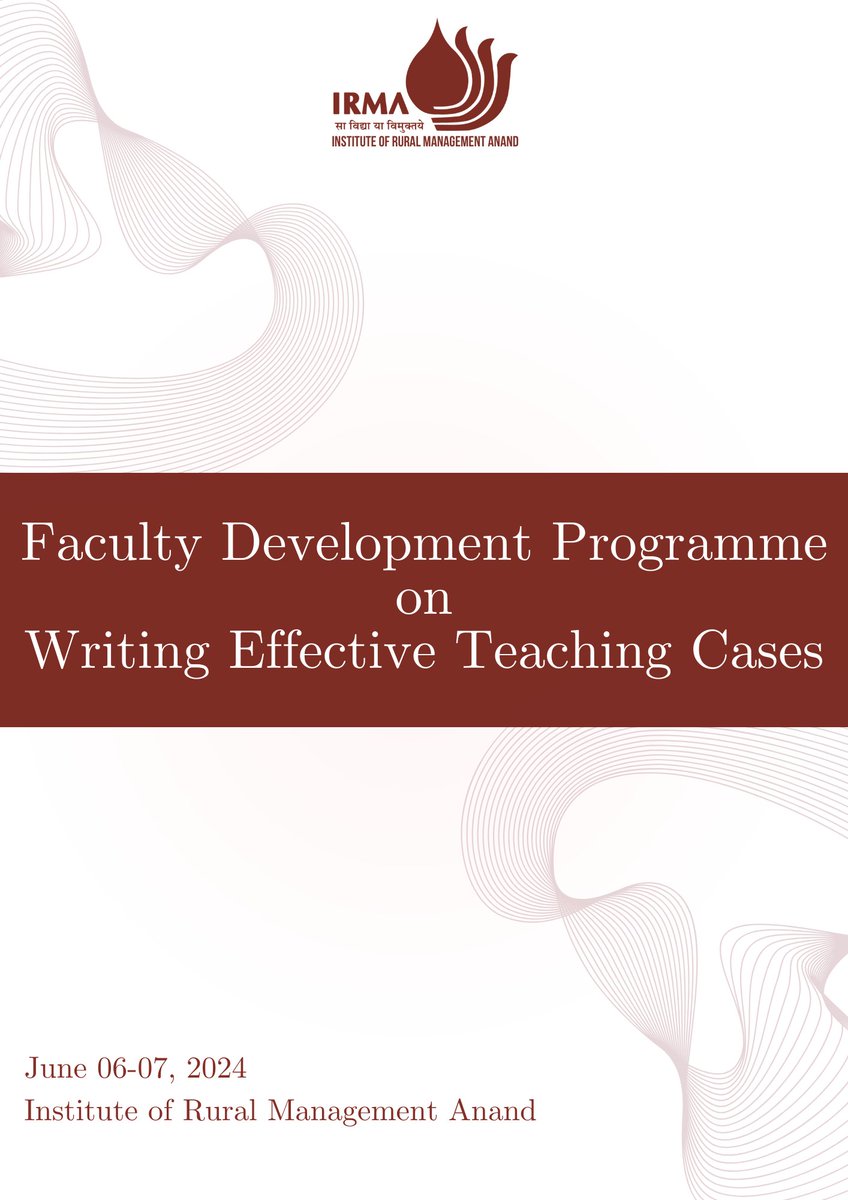 IRMAOfficial79's tweet image. IRMA presents an FDP on 'Writing Effective Teaching Cases', useful for faculty from B-schools, Doctoral students, as well as industry professionals, offering a structured approach to writing effective and engaging case studies.
#IRMA #casewriting #facultydevelopmentprogram
