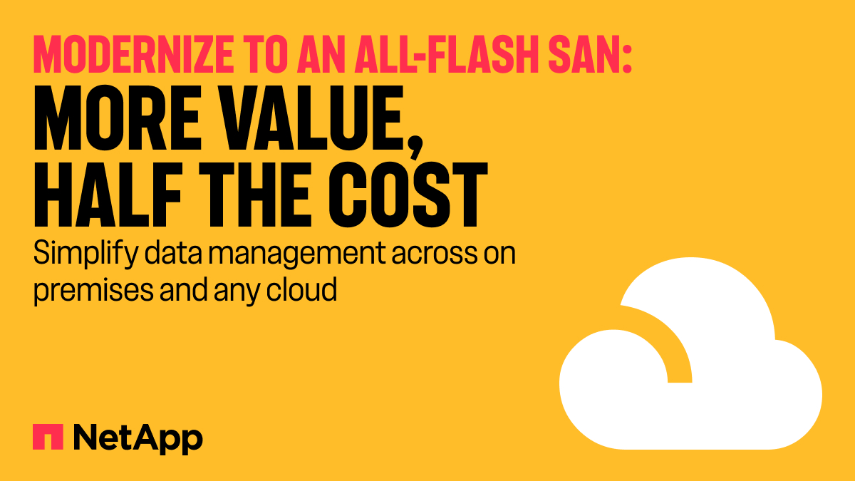 Simplify and modernize! Move to an all-flash SAN to increase productivity with one unified data management platform for all of your data: on-prem or in the cloud. True unified storage starts here: ntap.com/3vhv1rM #AllFlash #DataManagement