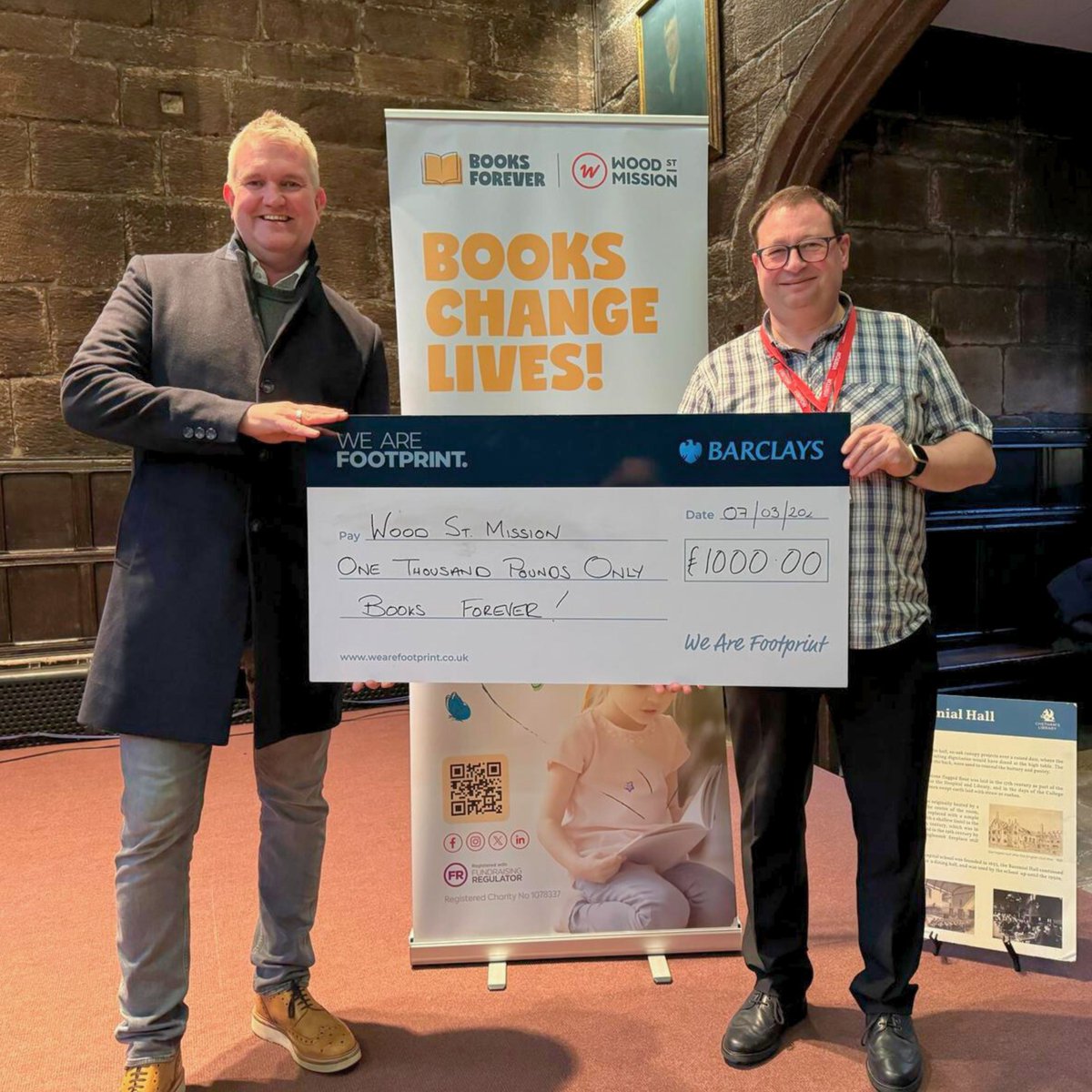 Proud moment for our Group Director, Stephen Carr with Des Lynch, CEO of @WoodSt_Mission Supporting the Books Forever campaign, because every page turned opens a new chapter of possibility!  Massive thanks to Steph Edgar for the launch invite last Thursday. 
#WeAreFootprint