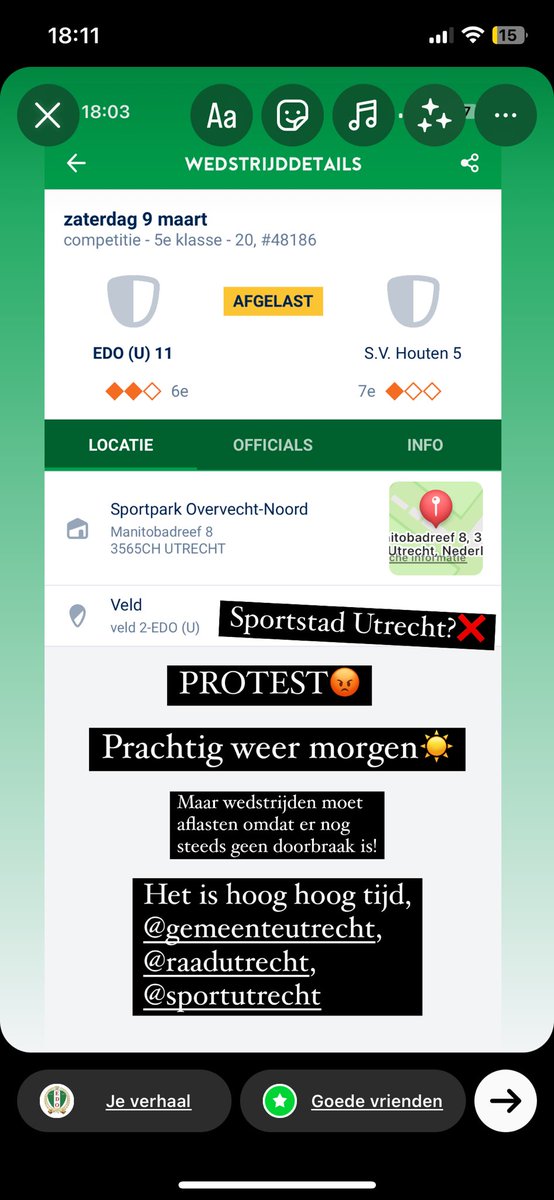 Moedeloos!😒

Zaterdag was er geen ruimte om te voetballen op ons eigen complex. Twee potjes eruit.❌
Na jarenlang gedoe is het probleem nog steeds niet opgelost. 
Beste <a href="/EvaOosters/">Eva Oosters</a>, het is hoog, hoog tijd! 

<a href="/GemeenteUtrecht/">Gemeente Utrecht</a>,<a href="/RaadUtrecht/">Gemeenteraad Utrecht</a>, <a href="/Sport_Utrecht/">SportUtrecht</a>