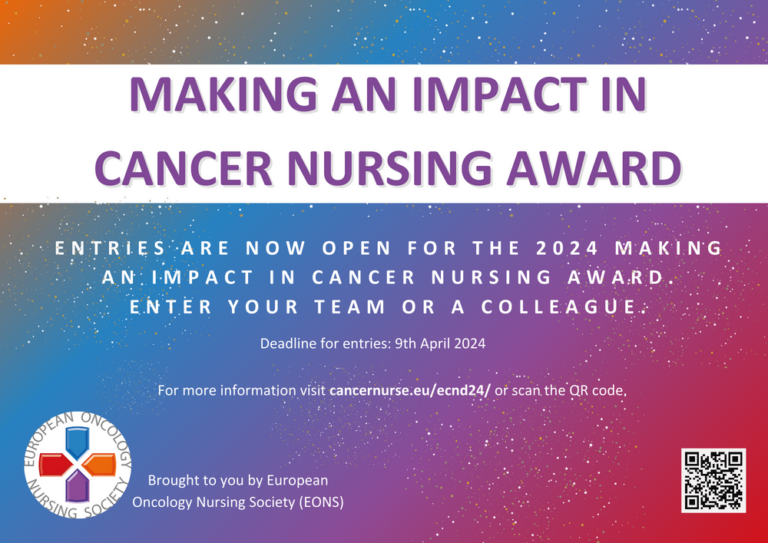 Nominate heroes in cancer care for the '2024 Making an Impact in Cancer Nursing Award' by EONS! Celebrate those shaping the future of cancer nursing. Know someone making a difference? Nominate now! 🏆  Deadline: 09 April 2024. Learn more & submit: shorturl.at/jyCHZ