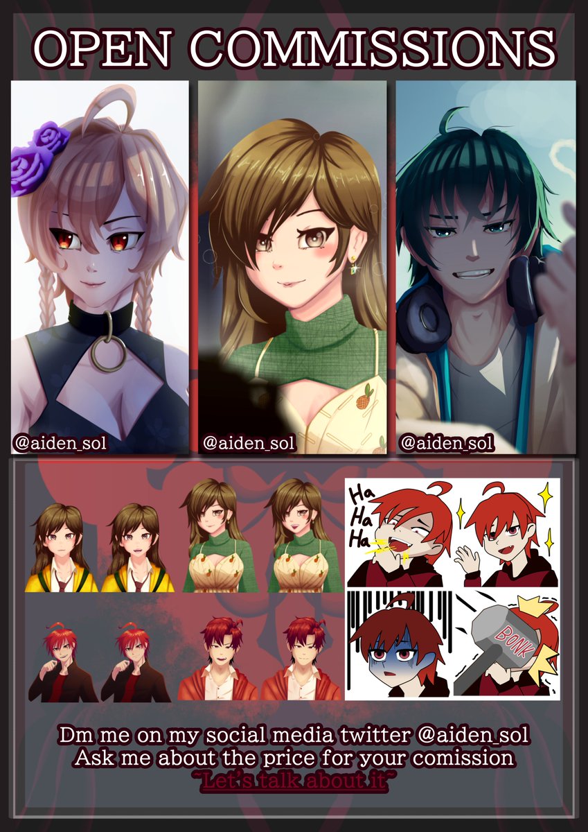 aiden_sol's tweet image. Hello everyone!! I am open for COMMISSIONS!! ^^ 
#opencommission #commissionsopen #commissions #commissions #commisheet #CommissionedArt #pngtuber #twitchstream #fanart #emoteartist #emote #animated