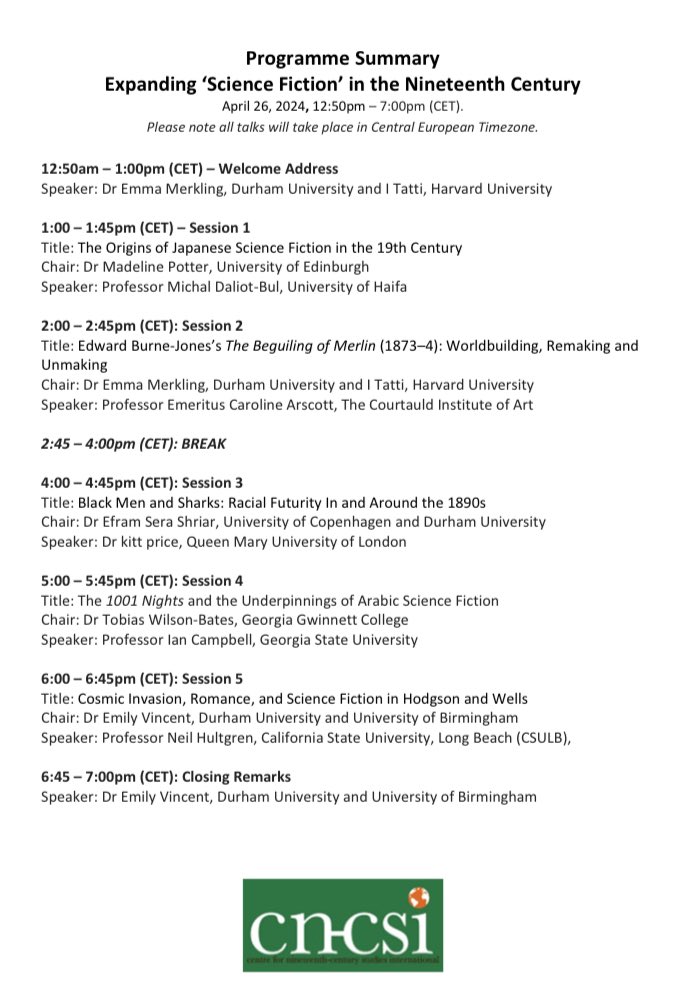 It’s #19write and a great day to sign up for our next @CN_CSI research event on Expanding Science Fiction in the #19C. See our exciting line up below and register for free! ⬇️🧪🥼🧬