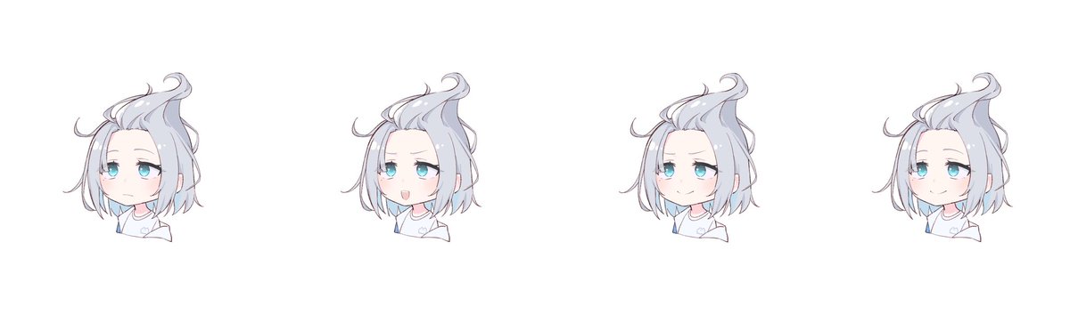 1girl white background forehead multiple views simple background blue eyes grey hair  illustration images