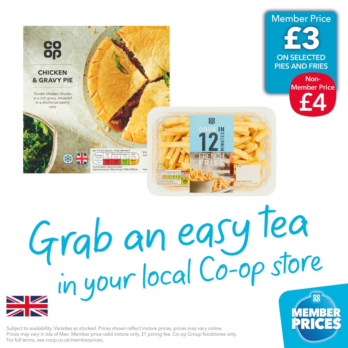 Looking for an easy tea? Co-op Members can get pie and fries for just £3 🙌 🥧 Pop to your local @coopuk store. Not yet a Co-op Member? Sign up today 👉 coop.co.uk/Membership