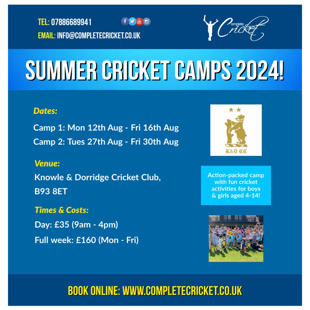 2024 Summer Camps at @KandDCC Book online here ➡️ completecricket.co.uk/summer-holiday…