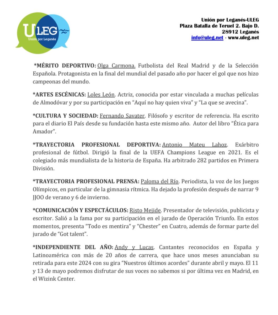 UnionporLeganes's tweet photo. 🏆 PREMIOS INDEPENDIENTES DEL AÑO
#ULEG presenta el cartel y anuncia los premiados de la XI edición de los Premios Independiente del Año.
🗓 Viernes 22 de marzo a las 18:30h en el CC José Saramago. https://t.co/wBS3s2CIzY