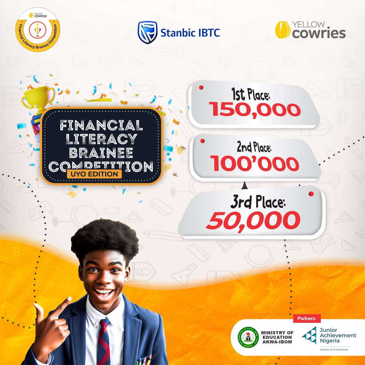 yellowcowries's tweet photo. Are you ready?! The Yellow Cowries Financial Literacy Brainee Competition is happening this week!
Thanks to @StanbicIbtc, 40 students from 20 schools are about to win amazing prizes as they gain valuable knowledge around financial literacy.π
#YellowCowries #BraineeCompetition. https://t.co/kFmrNjrrIk