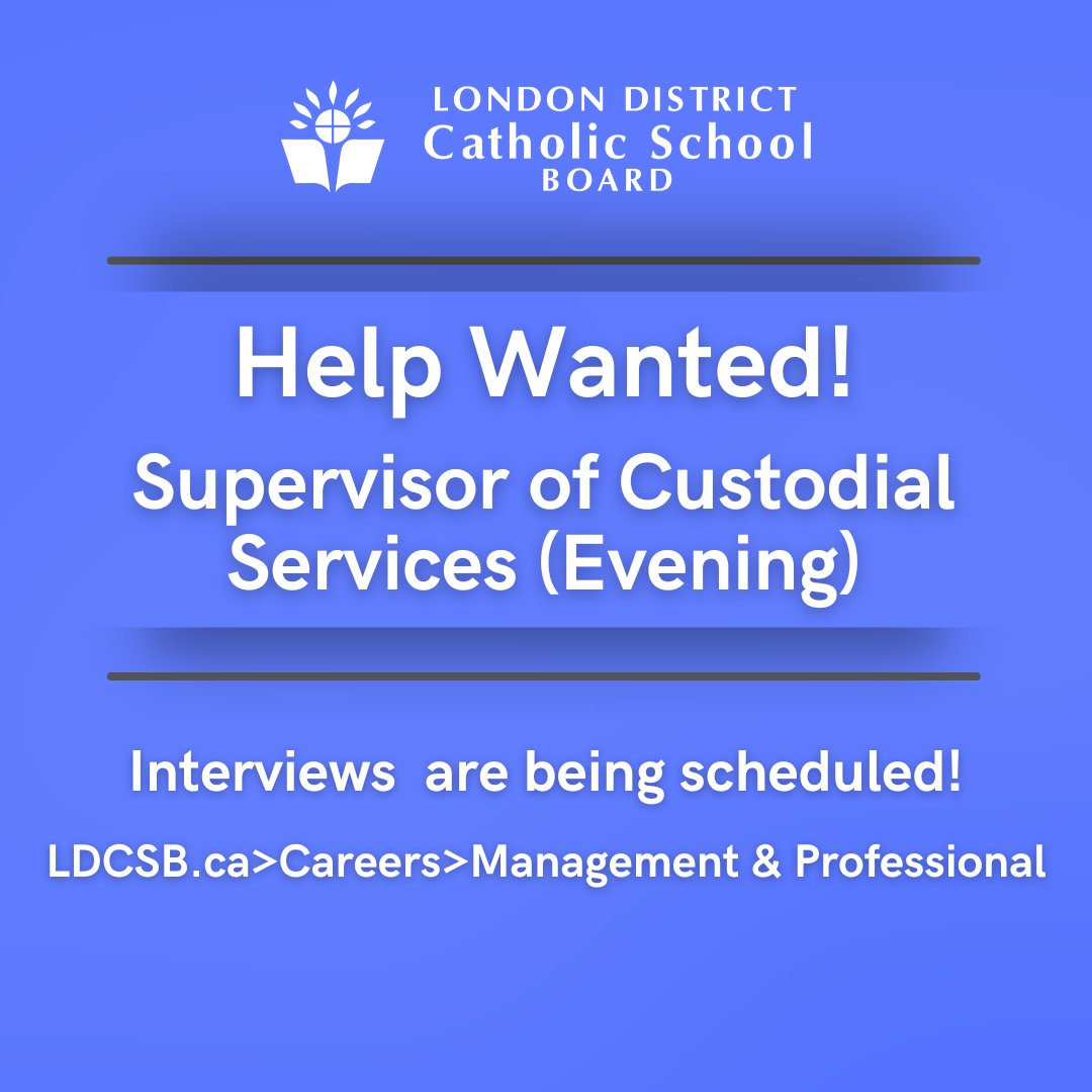 We are looking for a Supervisor of Custodial Services (Evening) to join our team! Resumes are being accepted now. To apply, visit LDCSB.ca>Careers>Management & Professional #WeAreLDCSB