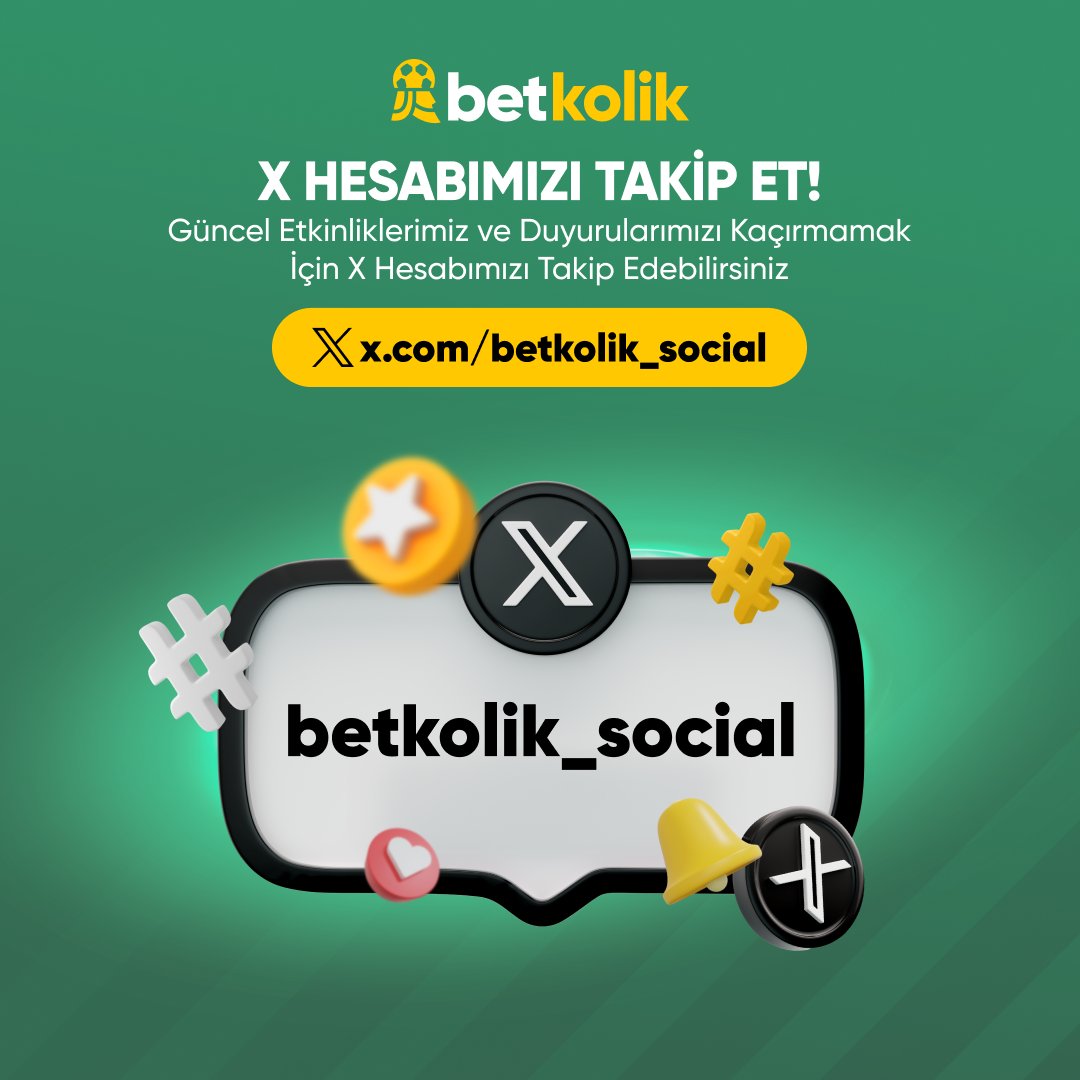 📣Güncel etkinliklerimiz ve duyurularımızı kaçırmamak için yeni X hesabımızı takip edebilirsiniz. ⚡️Hemen Takip Et: twitter.com/betkolik_social