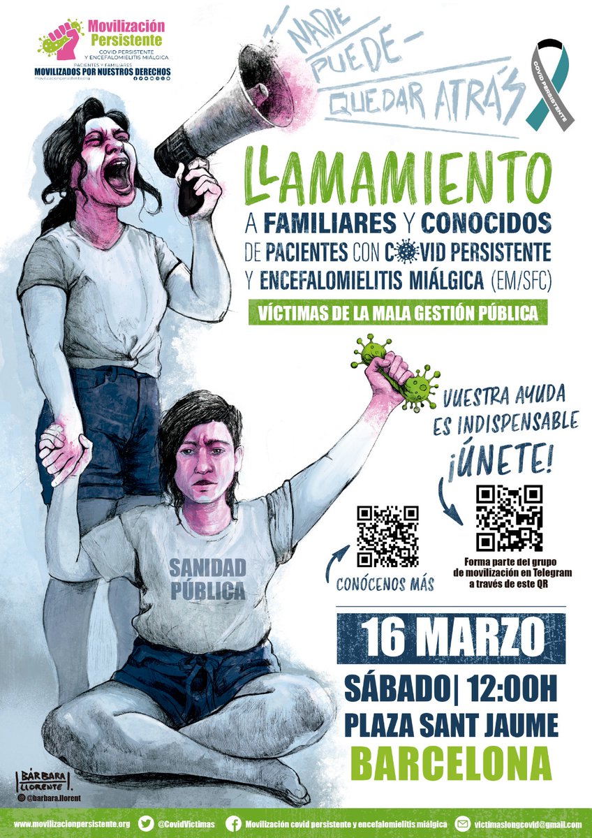 Por el día internacional del #CovidPersistente salimos a la calle para pedir que se cumplan nuestros derechos!! Solo queremos curarnos!!📢 🟢Madrid, 15 de marzo a las 12h en el Ministerio de Sanidad 🟠Barcelona, 16 de marzo a las 12h en Plaza Sant Juame #LongCovidAwarenessDay