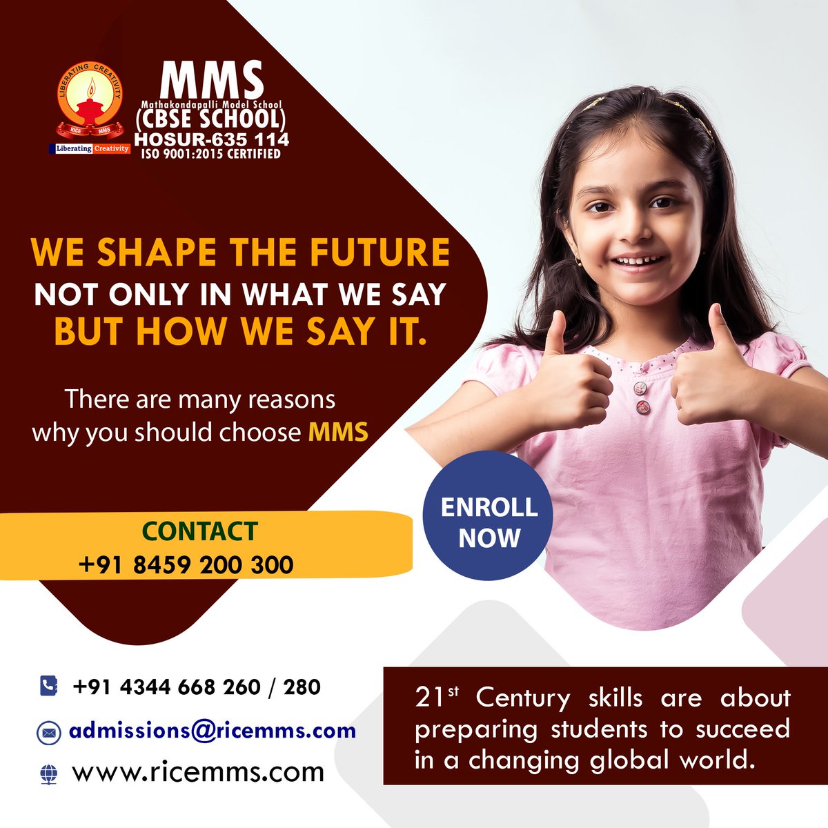 We shape the future not only in what we say but how we say it.
 Contact:  +91 8459 200 300, ricemms.com
#CommunicationMatters #FuturePreparation #MMSAdvantage #21stCenturySkills #GlobalCompetence #EducationForTheFuture #EffectiveCommunication #ChangeMakers