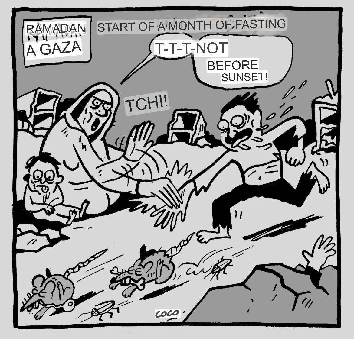 DillyHussain88's tweet photo. French newspaper @libe published a cartoon mocking Muslims fasting in Gaza while they are being starved to death by Israel in Ramadan.

Libération is owned by French-Israeli billionaire Patrick Drahi. https://t.co/rfDmfOzW2L
