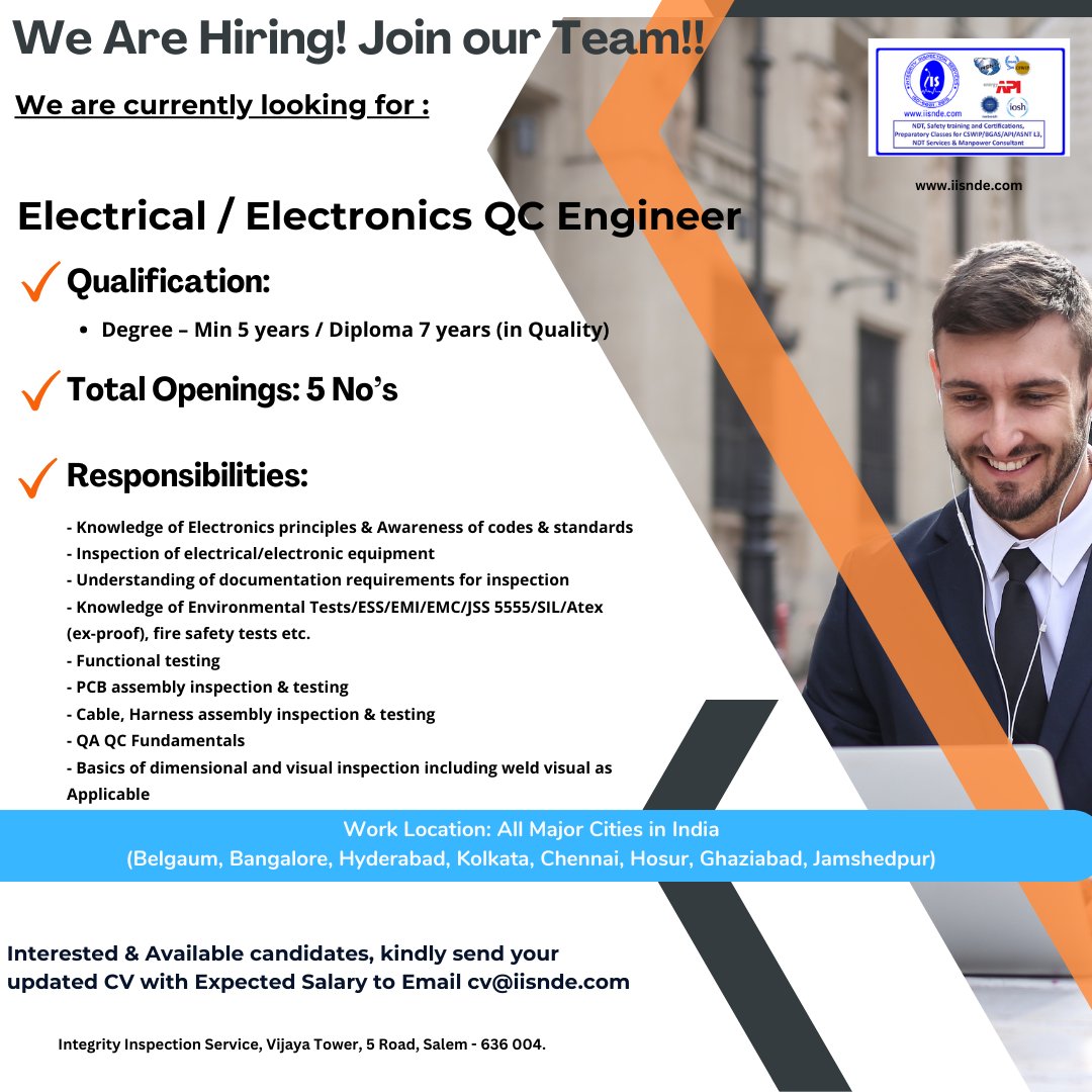 IntegrityInspe3's tweet photo. We Are Looking for Electrical/Electronic QC Engineer! Join our Team!!  Interested &amp; Available candidates, kindly send your updated CV with Expected Salary to Email cv@iisnde.com Our representative will communicate to you for further details if your cv meet the project. https://t.co/jS8nGUFdhX