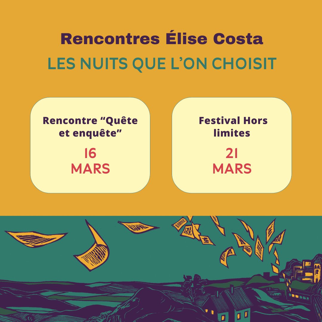 Retrouvez Élise Costa le : 📆16/03 - Rencontre 'Quête et enquête' à la médiathèque municipale Édouard Glissant, Le Blanc-Mesnil - 16/18h 📆21/03 - Rencontre 'Histoire de gens ordinaires' à la bibliothèque Robert-Desnos dans le cadre du Festival Hors limites, Montreuil - 19h