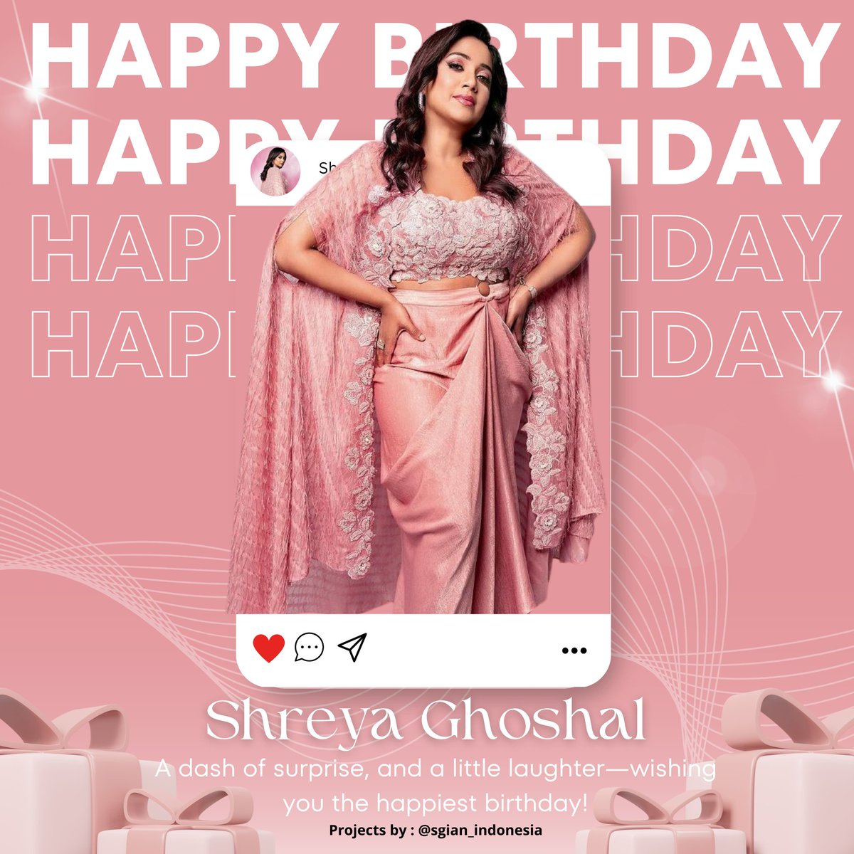 Happy Birthday to the Queen of Billion Hearts <a href="/shreyaghoshal/">Shreya Ghoshal</a> 💖💖May this year be yours 😇😇 All our support, love and prayers are only for you. Love you so much 😘

#HappyBirthdayShreyaGhoshal #happybirthday #ShreyaGhoshal #sgian_indonesia