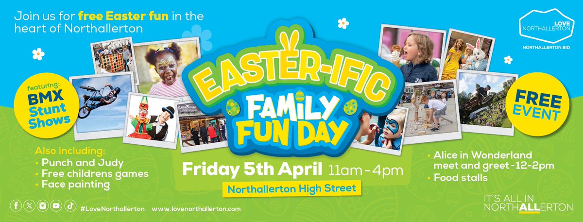 ☀️🐣Our Easter-ific family fun day promises a day of free family entertainment for you and your family! 🐣☀️ 

Friday 5th April 11am - 4pm on Northallerton High Street! 

Professor Dan

#lovenorthallerton #itsallinnorthallerton #freefamilyfun #freefamilyevent #easterholidays