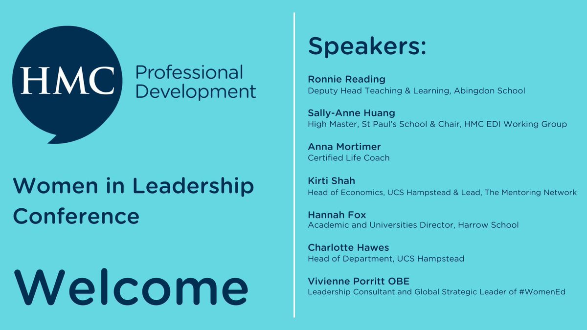 We're delighted to welcome delegates to @HMCPD's inaugural #Womeninleadership Conference. We look forward to hearing from #femaleleaders from a variety of leadership positions in @HMC_Org schools, as well as Global Strategic Leader of #WomenEd @ViviennePorritt on #disruptivewomen