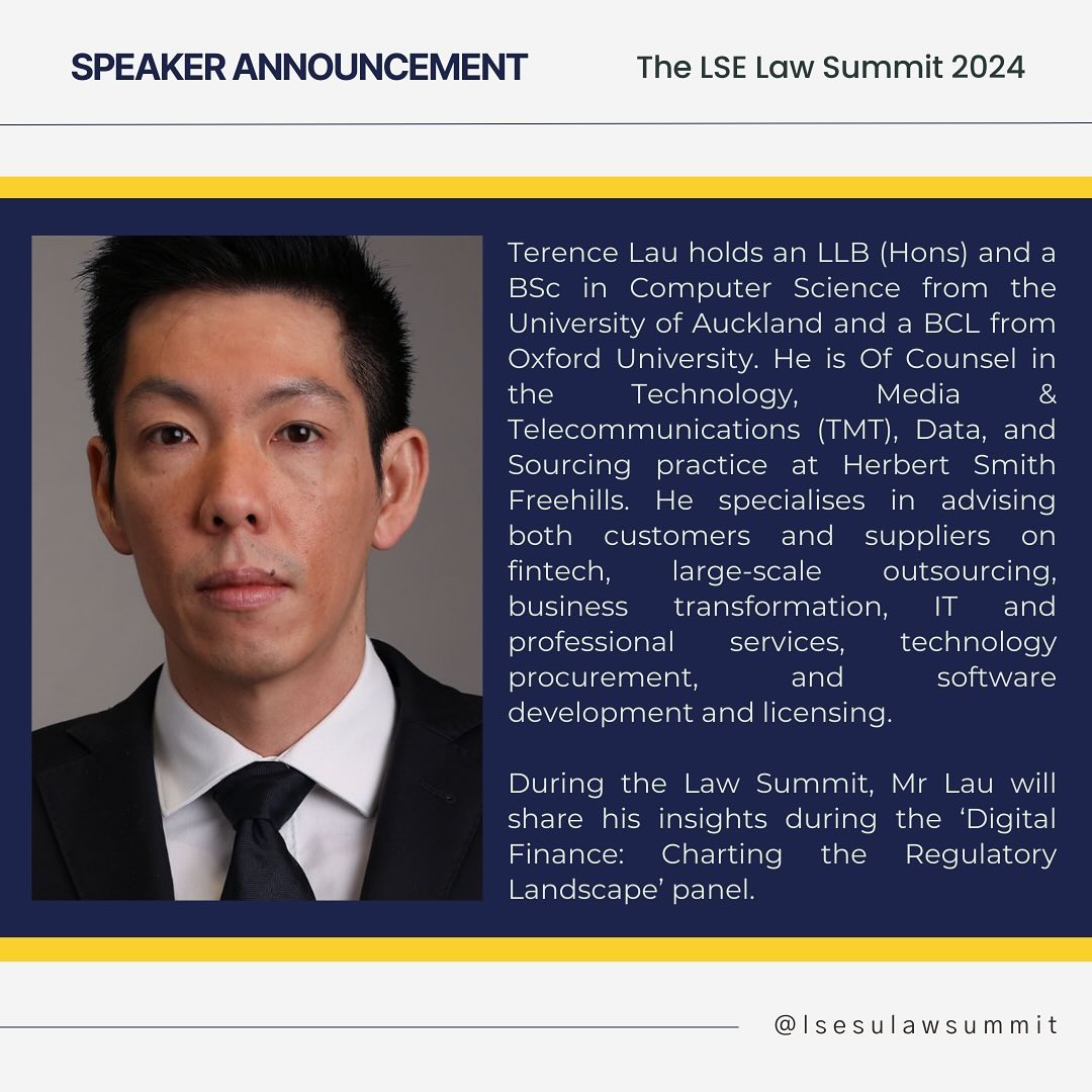 We’re enthused to announce that Terence Lau will bring his unparalleled expertise to the discussion on the ‘Digital Finance: Charting the Regulatory Landscape’ panel at the upcoming LSE Law Summit! 💼

Get your tickets here: law-summit.gridaly.com

#LSElawsummit #LSElaw