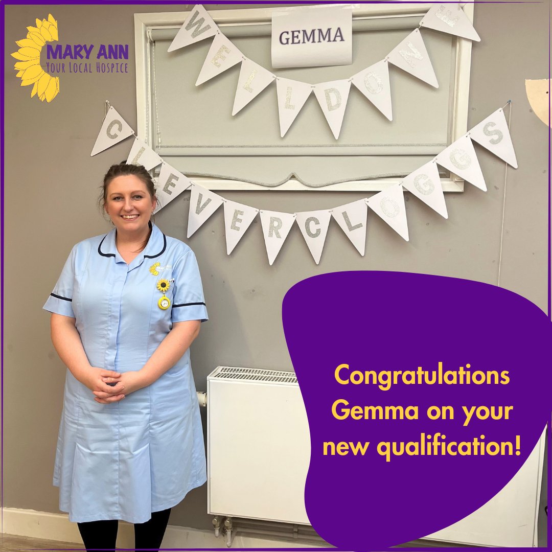 Congratulations to our Senior Care Support Worker Gemma Stokes, who has recently passed her Nursing Associate qualification! 💜 #MaryAnnEvans #YourLocalHospice