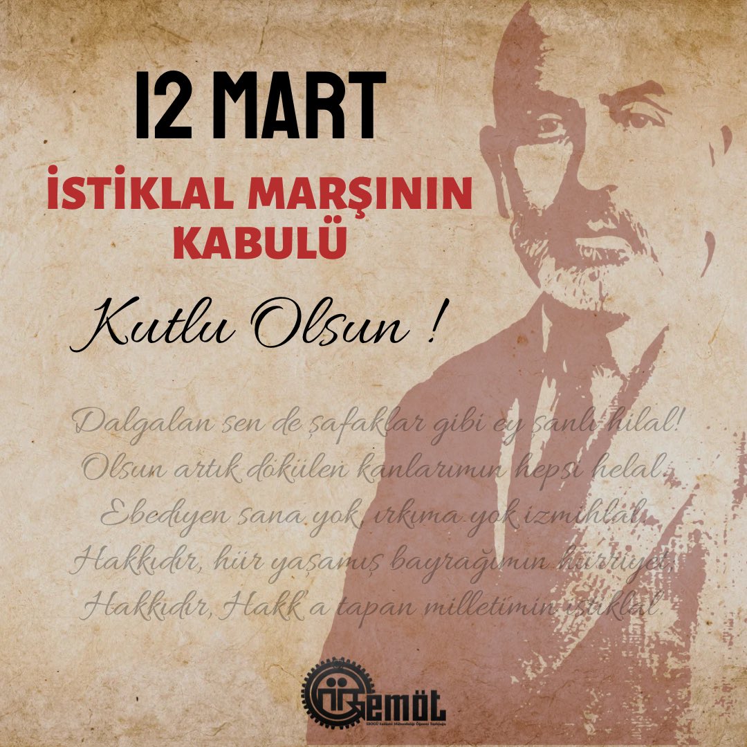 EsoguEmot's tweet photo. EMÖT ailesi olarak,şanlı bayrağımızın göklerde dalgalanmasına anlam katan İstiklal Marşımızın kabulünün yıl dönümünü kutluyor;milli şairimiz  Mehmet Akif Ersoy’u sevgi, saygı ve rahmetle anıyoruz.🙏🏻

#12martistiklalmarşınınkabulü #MehmetAkifErsoy #esogu #emöt https://t.co/ZJps8zG8KY