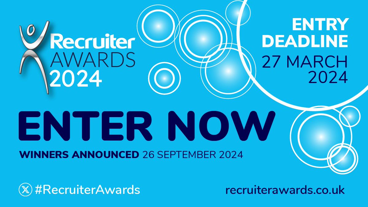 The entry deadline for #RecruiterAwards is THIS WEEK but there is still time to submit your entry for 2024. To be a part of the most widely recognised and celebrated Awards in the industry, enter now before 27 March: recruiterawards.co.uk