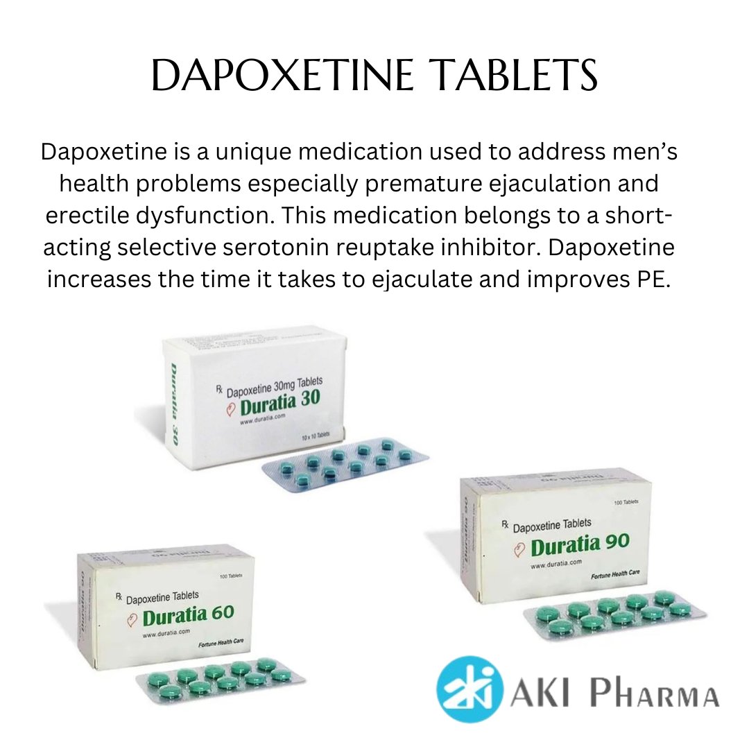 Get these Dapoxetine tablets from AKI Pharma in multiple dosages. #dapoxetine #dapoxetine30mg #dapoxetine90mg #dapoxetinetablets #dapoxetinetreatment #menshealth #erectiledysfunction #prematureejaculation