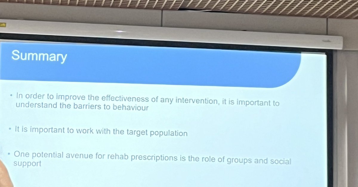 Dr Jade Kettlewell (@jade_kettlewell) on Twitter photo Great talk from <a href="/_freyamills/">Freya Mills</a> at <a href="/TraumaCareUK/">Trauma Care Charity UK</a> conference today talking about behavioural sci approach to implementing rehab prescriptions. One solution for patients may be providing peer support groups. Would this increase pt adherence to rehab prescription recommendations? Great talk from <a href="/_freyamills/">Freya Mills</a> at <a href="/TraumaCareUK/">Trauma Care Charity UK</a> conference today talking about behavioural sci approach to implementing rehab prescriptions. One solution for patients may be providing peer support groups. Would this increase pt adherence to rehab prescription recommendations?