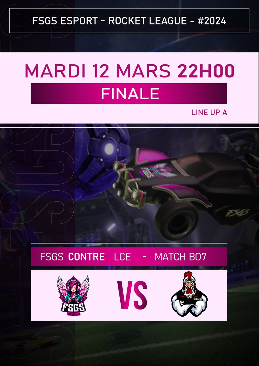 Team FSGS (@fsgsesport) on Twitter photo Match de Tournoi - Finale <a href="/antic_events/">Antic Events</a>
Ce soir à 22h ! Supportez votre équipe car oui c'est la finale, après tant de combativité, d'acharnements et de détermination, nous voilà en finale contre LCE.
🔵<a href="/FSGSEsport/">Team FSGS</a>
🟠<a href="/LesCoqsEsport/">Les Coqs E-Sportifs</a>
📸twitch.tv/fsgsesport Match de Tournoi - Finale <a href="/antic_events/">Antic Events</a>
Ce soir à 22h ! Supportez votre équipe car oui c'est la finale, après tant de combativité, d'acharnements et de détermination, nous voilà en finale contre LCE.
🔵<a href="/FSGSEsport/">Team FSGS</a>
🟠<a href="/LesCoqsEsport/">Les Coqs E-Sportifs</a>
📸twitch.tv/fsgsesport