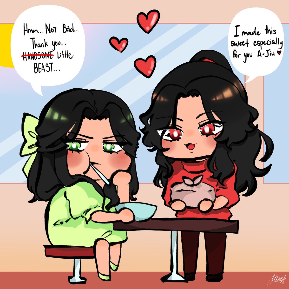 mda3star's tweet photo. I want someone to make a story where #ShenJiu obliviously but slowly fells in love with #LouBinghe (ge) because of his persistent lil dinner dates 😭🧡

or if there is that exist already pls comment down! I need fluffy #BingJiu so bad! 

#jiumei #bingge #svsss https://t.co/jS16K9mX2x