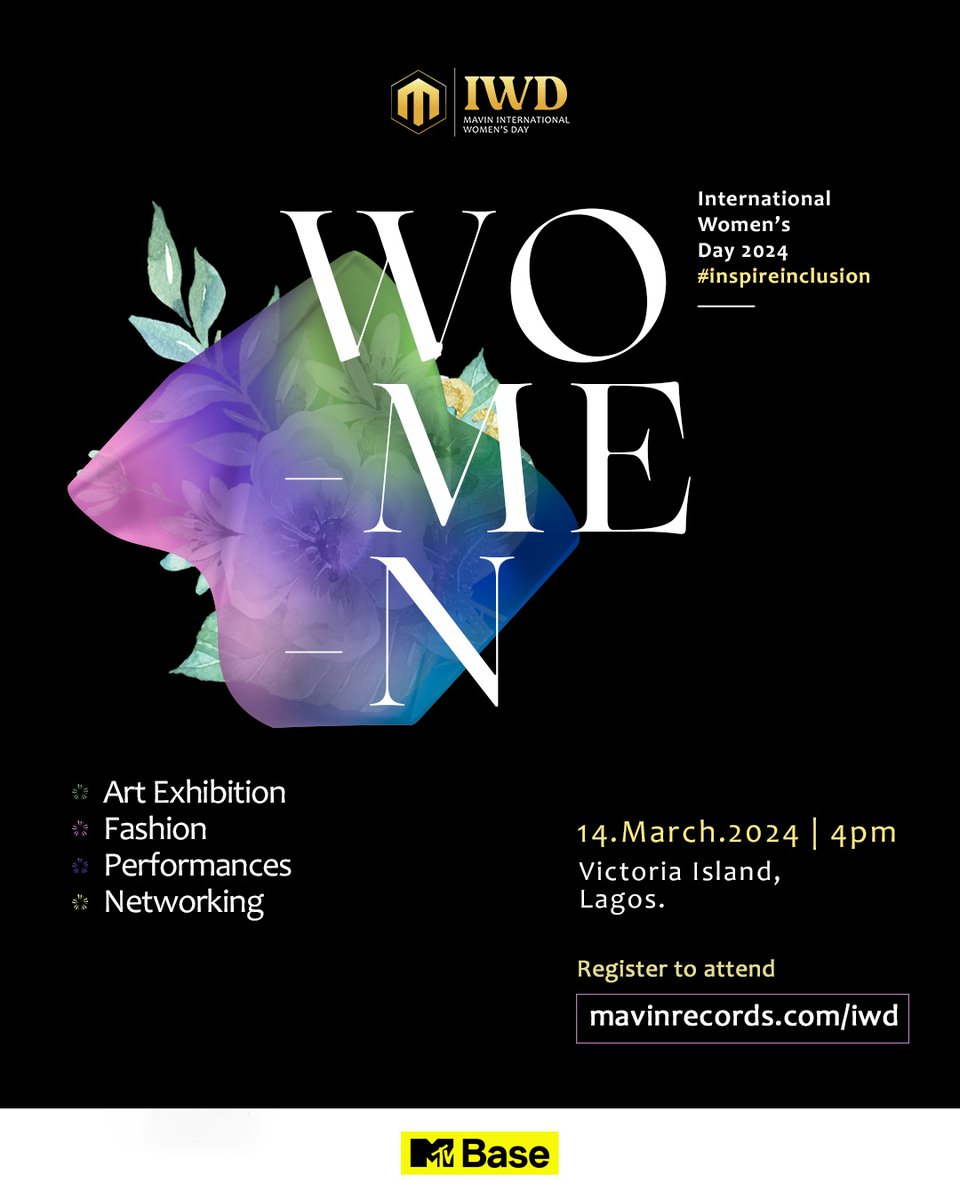 MTVBaseWest's tweet photo. It's Giveaway Time! 15 lucky ladies stand a chance to win an invite-only ticket to the upcoming #MavinIWD event happening in Lagos on Thursday, March 14, 2024.
How to win:
Tell us why you would like to attend the event.
Send us via DM your Full Name x Mobile Number.
Entries close at 7PM today. Winners will be picked at random, terms and conditions apply. (Open to Lagos Residents Only)
Tag a friend to tag a friend!