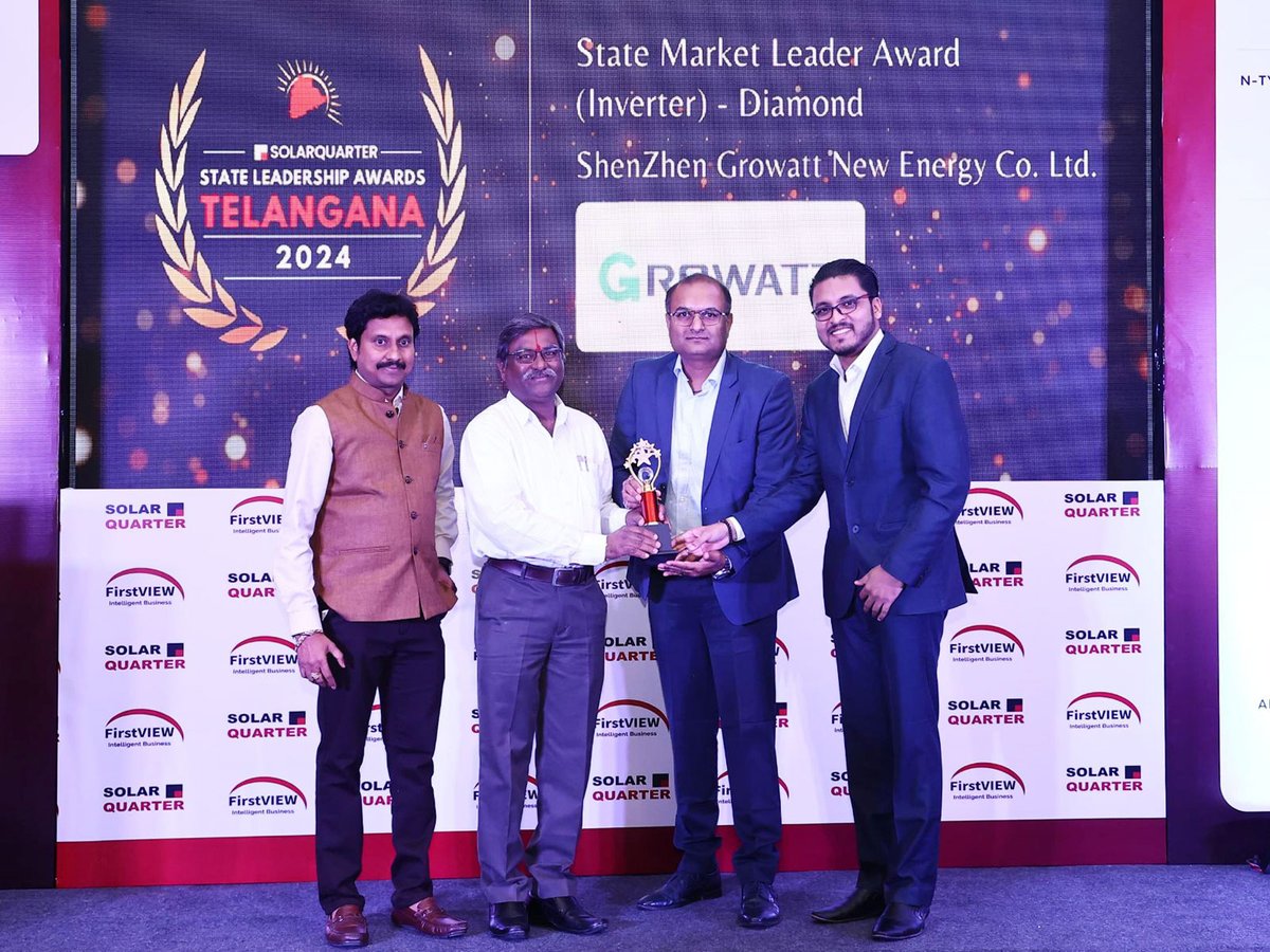 GrowattInverter's tweet image. #Growatt is honored to receive the State Market Leader Award in the Inverter category at the #SolarQuarter Business Meet in Telangana.

We sincerely thank everyone who has supported us and look forward to providing more innovative solutions for the solar industry in India.