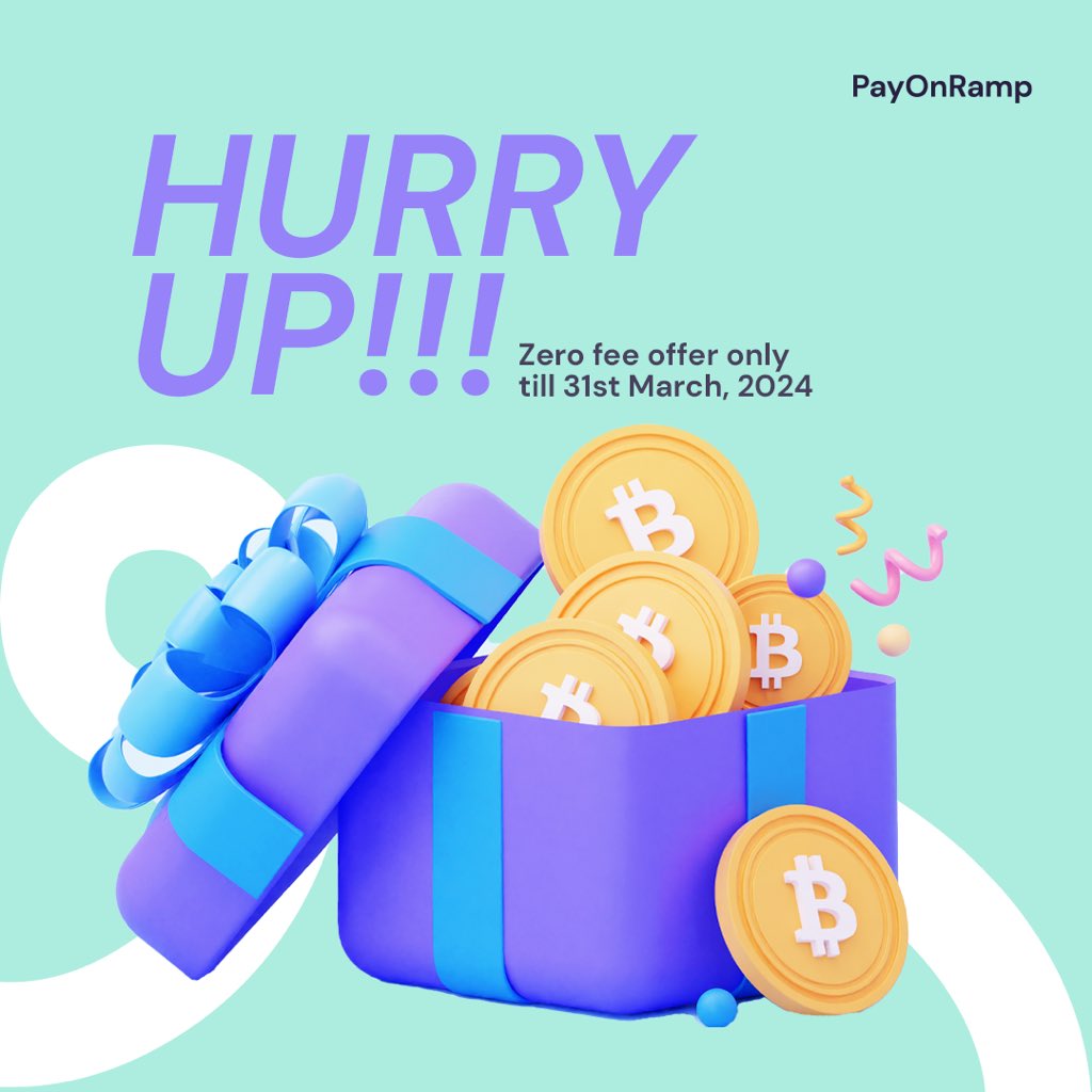 Hurry up and save big! Enjoy zero fees on PayonRamp until March 31st. Act fast before this limited-time offer slips away!

#CryptoPaymentGateway #BitcoinPayments #BlockchainPayments #CryptocurrencyGateway #CryptoCheckout #CryptoMerchant #DigitalPayments #CryptoCommerce…