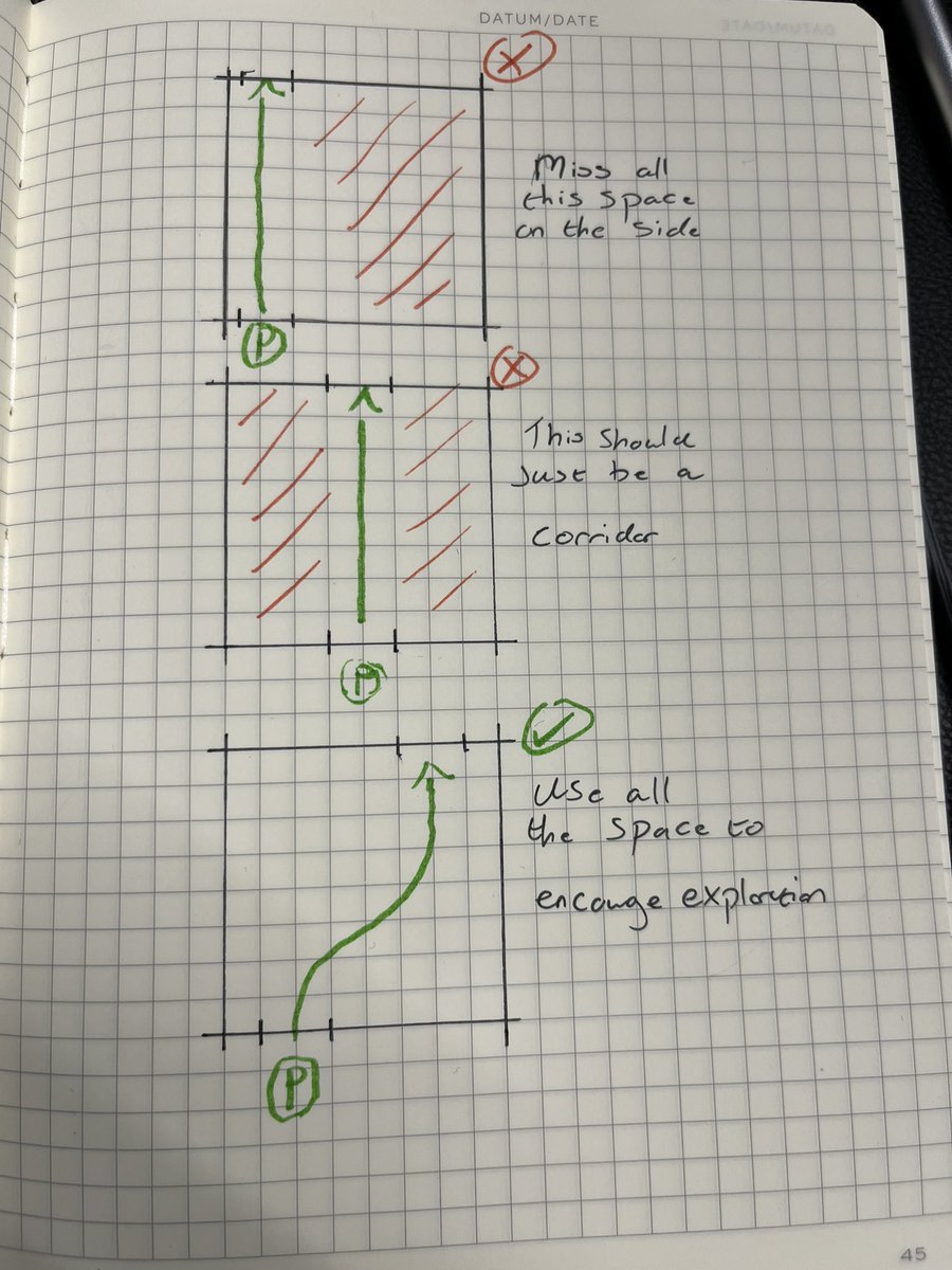 MaxPears's tweet image. Some #leveldesign tips for my #gamedev when creating your levels make sure to use all the space, it is simple but by having your entrance &amp;amp; exit diagonal from one another you can use all the space and encourage exploration #gamesdesign