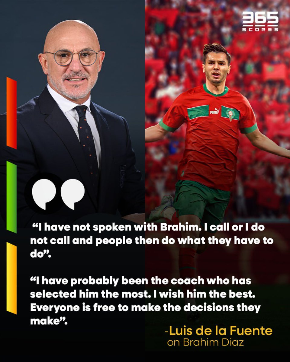 Spanish national team coach, Luis De La Fuente, comments on Brahim Diaz believing that he would not have had any effect on the player's choice to represent Morocco internationally 🗣️

#BrahimDiaz #Spain #Morocco #LuisDeLaFuente #365Scores