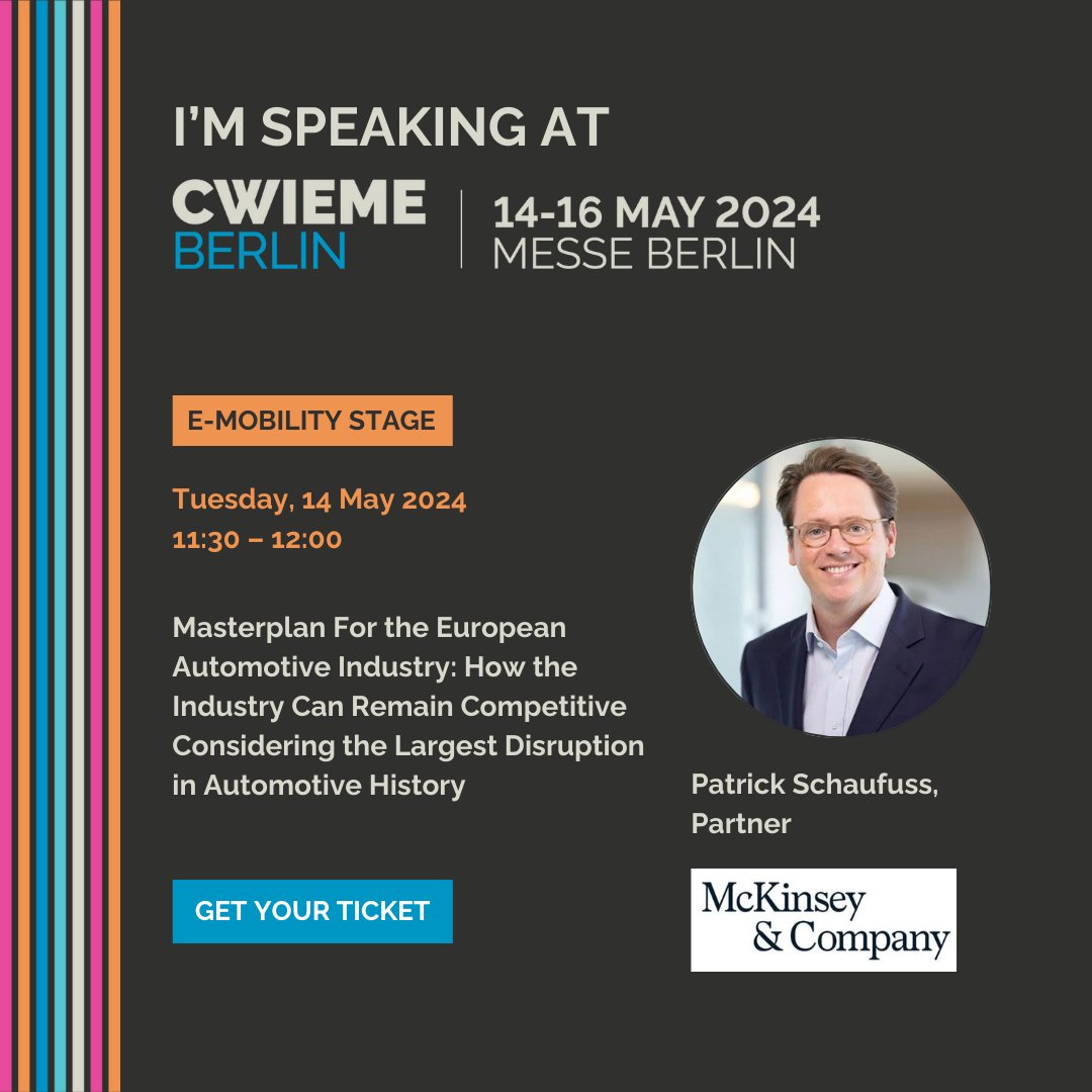 Join us at CWIEME Berlin on May 14-16, 2024, where Patrick Schaufuss, Partner at McKinsey Center for Future Mobility will be speaking at our E- mobility Stage. Check out the full list of speakers. eu1.hubs.ly/H07_98-0 #CWIEMEBerlin2024