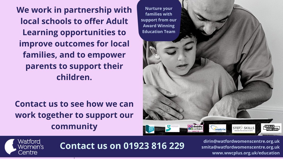 We work in partnership with local schools to offer Adult Learning opportunities to improve outcomes for local families. wwcplus.org.uk/education Most of our courses are funded by Step 2 Skills. hertfordshire.gov.uk/.../step2skill… #community #adultlearning #partnership #localschools