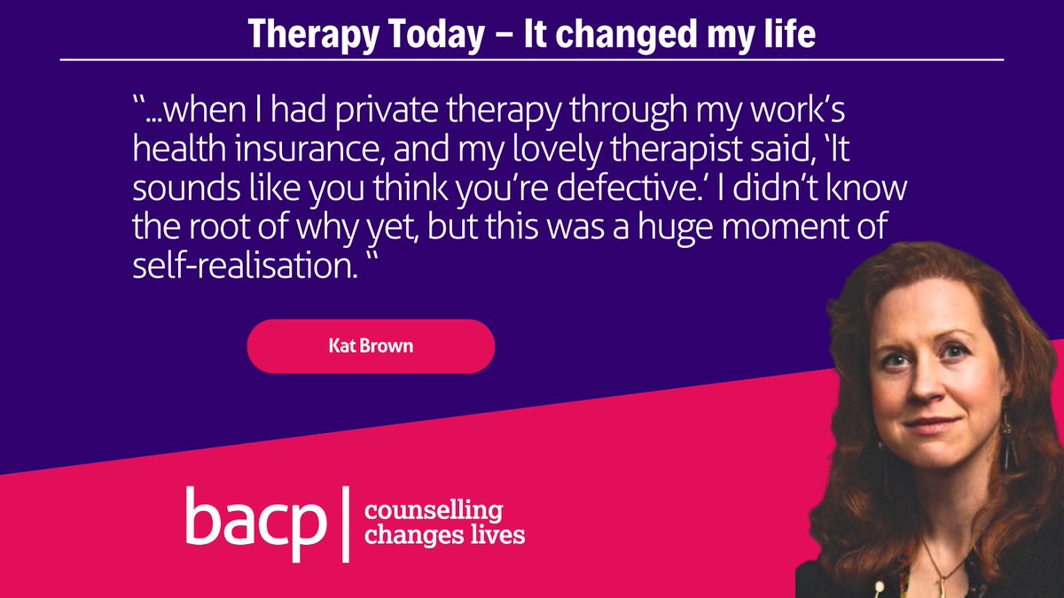 ‘Therapy helped me accept I am not defective' In March's edition of Therapy Today: It changed my life, Kat Brown reflects on her journey with therapy and her path to accepting herself. Read Kat's story here 👉 orlo.uk/nne85 #Counselling #Psychotherapy #TherapyToday