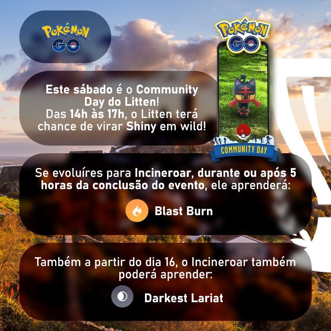 O Fire Type Starter de Alola, Litten, vai ser o nosso foco este sábado! 🐈🔥 
Combinem com os vossos amigos e juntem-se à busca de shinies! 🎉✨  

#pokemon #pokemongo #litten #alola #shinyhunt #communityday #march
