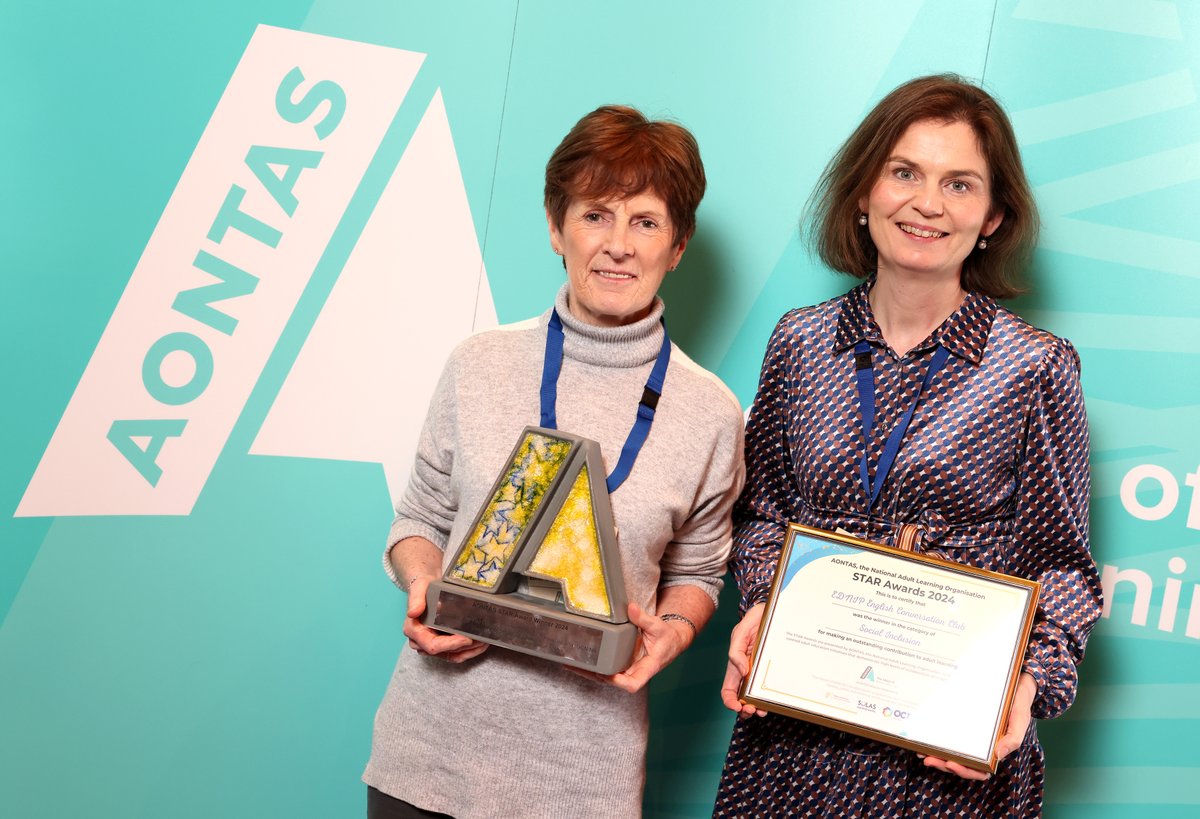 Well done to @EDNIP1 for their #STARAwards2024 win in the Social Inclusion category, sponsored by @ocnni. ⭐ This initiative creates a safe space for migrant parents of Limerick city schools to practice English. Read more👉 aontas.com/knowledge/news… #ALF24 #FindYourselfHere