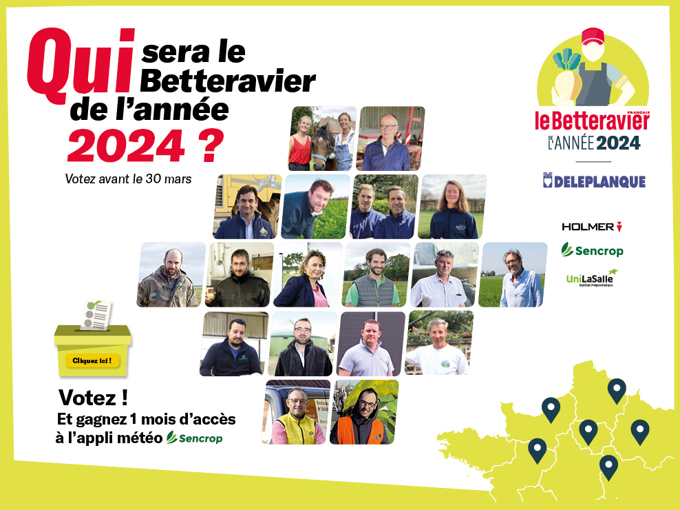 Vous avez apprécié nos portraits des betteraviers, alors voter pour élire le betteravier de l’année et gagner 1 mois d’abonnement à <a href="/sencrop/">Sencrop, la météo connectée à vos cultures 🌡️❄️🌦</a> 
Pour voter cliquer ici : shorturl.at/eoDM7

#BDA2024 #betteravier #agriculteurs #concours #agricultures #innovation