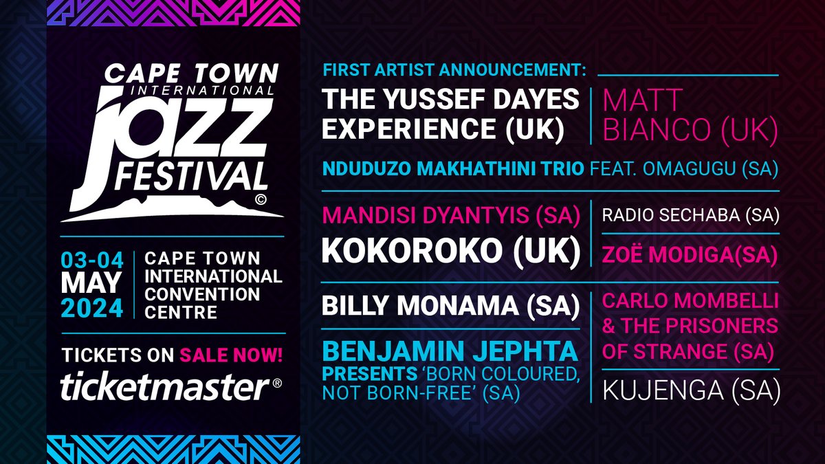 Feel the rhythm reverberate as the Cape Town Jazz Festival takes center stage once more, igniting the city with soulful melodies and electrifying performances! 🎺 Purchase your tickets on Ticketmaster > bit.ly/3TdhNnW. #CTIJF2024 #JazzRevival #JazzConnect