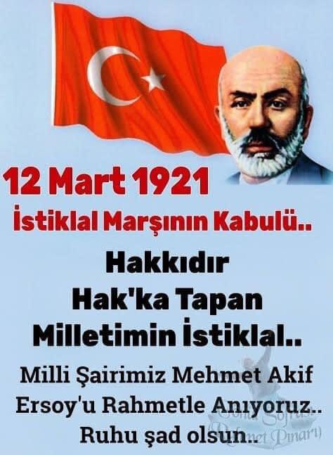 İSTİKLÂL MARŞI'MIZ 103 YAŞINDA!🇹🇷 🇹🇷İstiklâl Marşımı'mızın kabul yıldönümü kutlu olsun. 🇹🇷İstiklâl Marşı'mızın şairi Mehmet Âkif Ersoy'u sevgi, saygı, şükran ve rahmetle anıyorum. Ruhu şad, mekânı cennet olsun. #istiklalmarşı #istiklalmarşı103yaşında