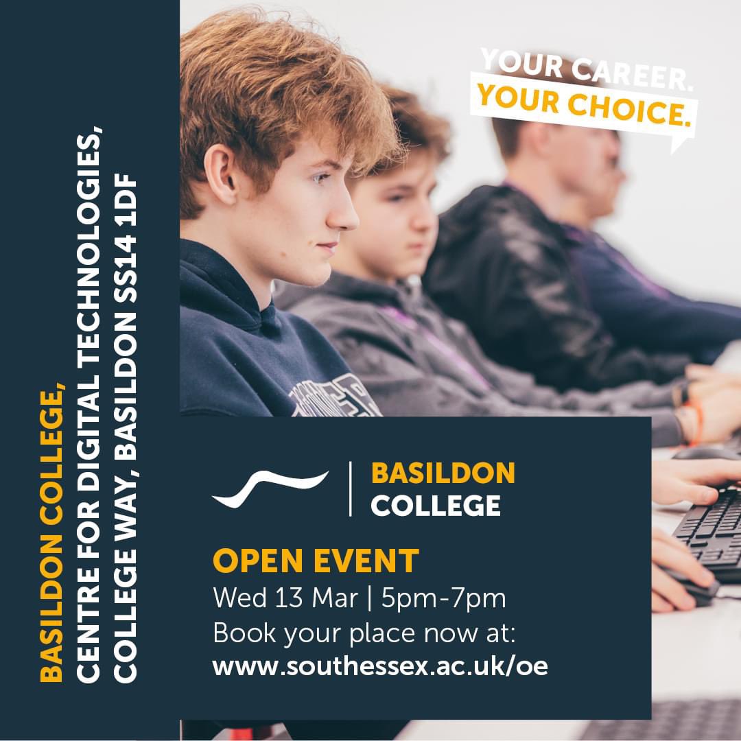 Discover Your Future at our Basildon Town Centre Open Event Our Centre for Digital Technologies in Basildon will provide you with everything you need for your education and training in IT, IT networking, animation and games design. Register here: southessex.ac.uk/events/open-ev…