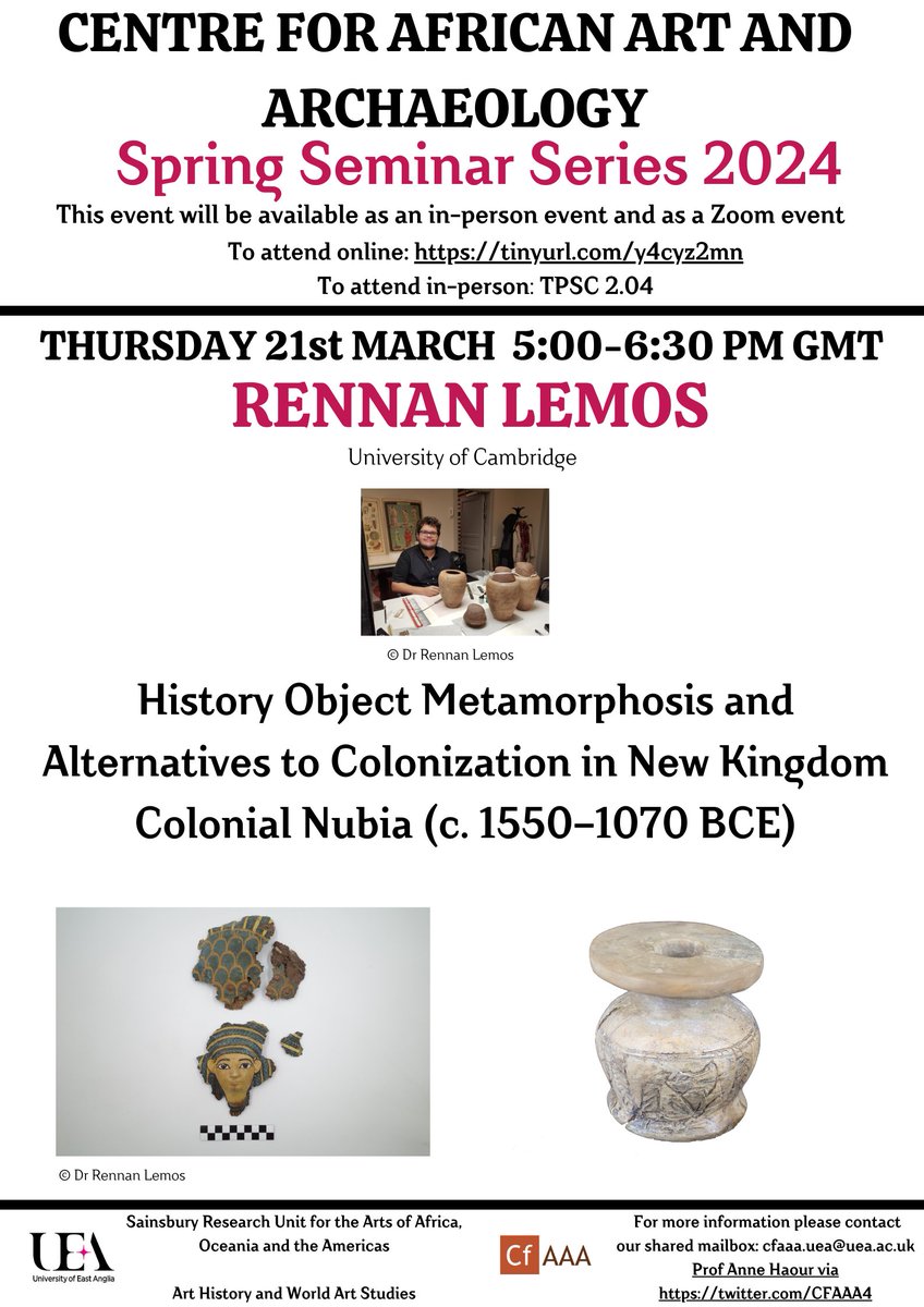 Our next @cfaaa4 talk will be next week, Thursday 21 March 💐 at 5pm! @RennanLemos18 @UCamArchaeology - register here, tinyurl.com/y4cyz2mn, or attend in person